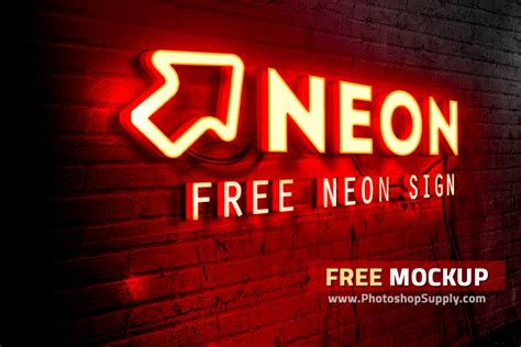 Free Neon Sign Mockup Photoshop Supply