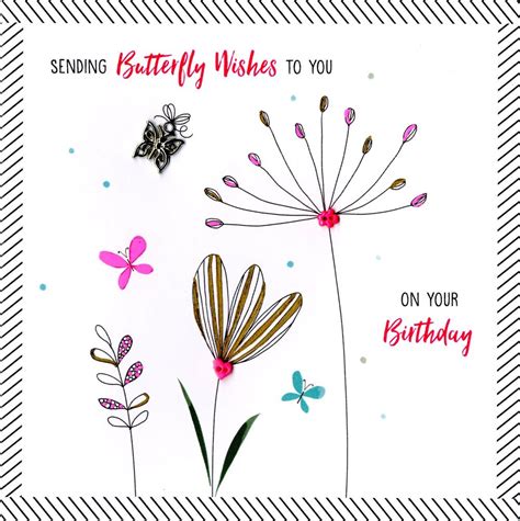 Hand Finished Butterfly Wishes Birthday Greeting Card Cards