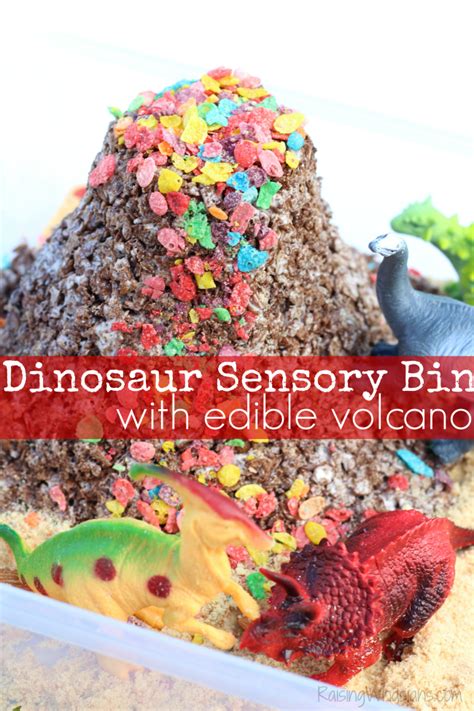 Dinosaur Sensory Bin With Edible Volcano Raising Whasians