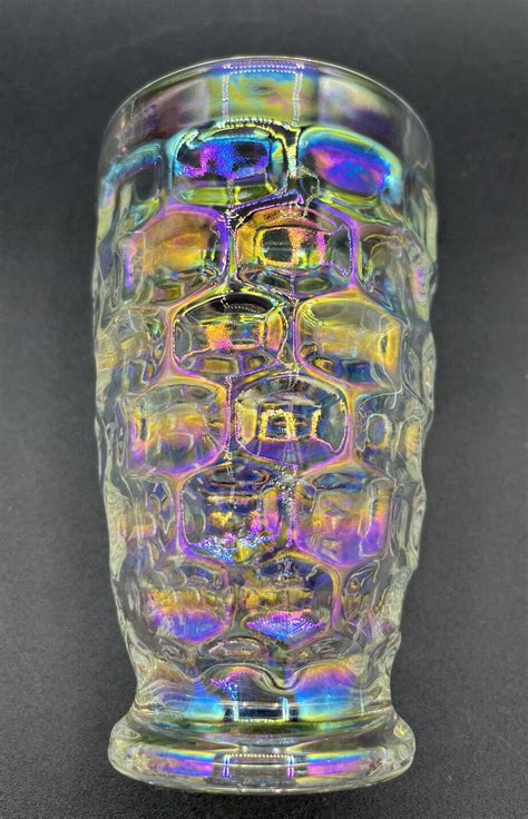 Federal Glass Yorktown Colonial Iridescent Tumblers Glasses Set Of 4 Thumbprint Ebay