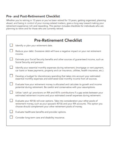 Free 10 Planning For Retirement Checklist Samples In Pdf Doc