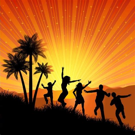 Free Vector Summer Party Background With Dancing Silhouette