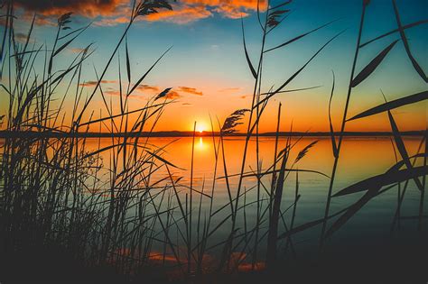 Scenic View Of Lake During Sunset Lake Sunset Nature Hd Wallpaper