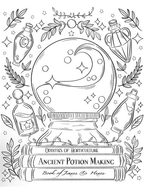 Witch Coloring Pages Crystal Coloring Page Witch Coloring Etsy Witch