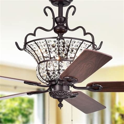 Charla Ii 3 Light Crystal 5 Blade 52 Inch Brown Ceiling Fan 2 Color