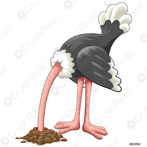 Ostrich Head In Sand Proverb Cartoon Character Vector