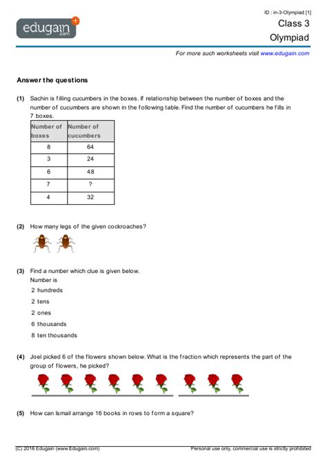 Give maths 5th grade test online. Grade 3 Olympiad: Printable Worksheets, Online Practice ...