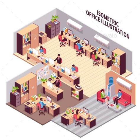 Isometric Office Workplaces Illustration Workplace Illustration