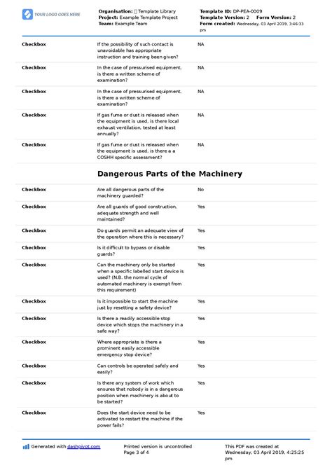 Machinery Inspection Checklist For Heavy Machinery Plant Trucks Etc