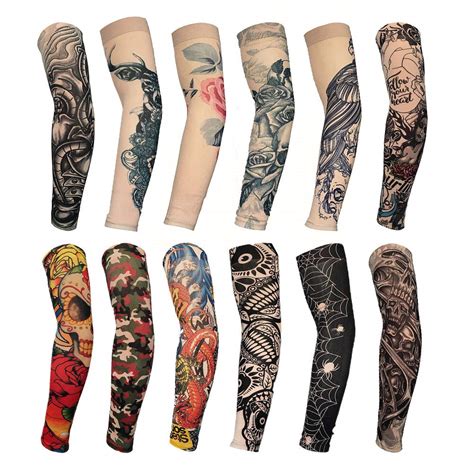 Buy 12 Pcs Temporary Tattoo Sleeves Set Body Art Arm Stockings Protector Arts Fake Halloween