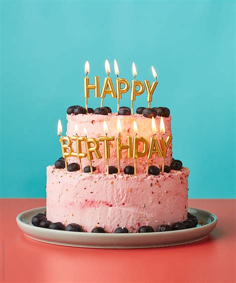 Happy Birthday Cake With Lit Candles By Martí Sans Celebration