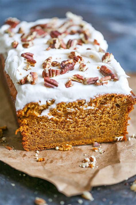 Sift the flour into a large bowl and add the brown sugar, cinnamon, allspice, nutmeg, ginger, cloves, baking. Pumpkin Spice Bread with Cream Cheese Frosting - Damn ...