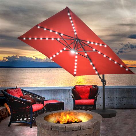 Santorini Ii Fiesta 10 Ft Square Cantilever Solar Led Umbrella In