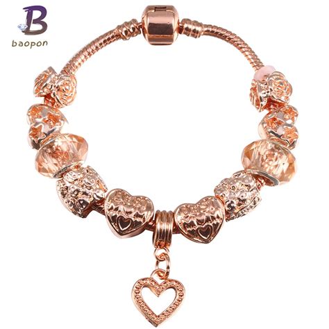 Shop pandora rose gold bracelets on the official pandora website. BAOPON Rose Gold Crystal Beads Love Heart Charm Bracelets ...