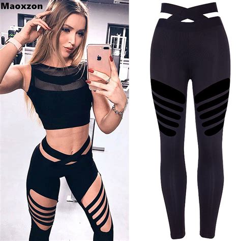 Maoxzon Womens Sexy Club Hollow Out Jogger Bodycon Leggings For Girls