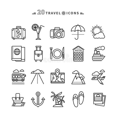 Sistema De Iconos Negros Del Viaje En El Fondo Blanco Ilustración Del