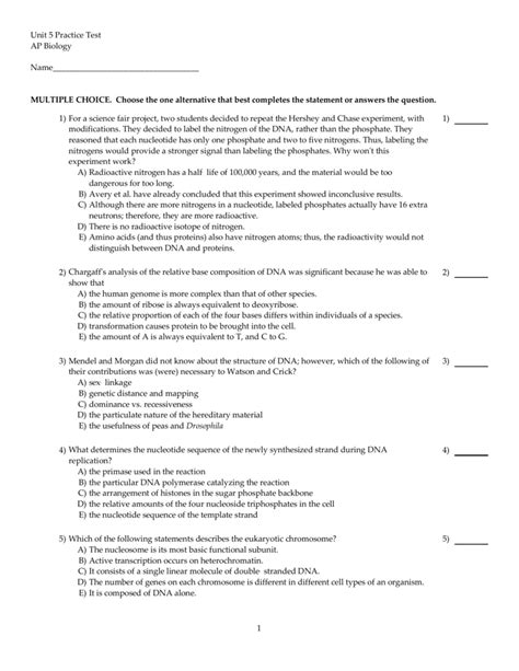 Unit 5 test answer key. Unit 5 Practice Test AP Biology