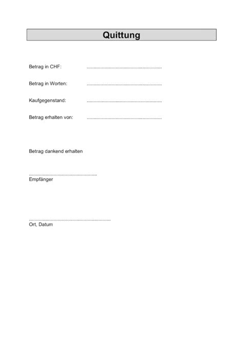 Quittung Vorlage Schweiz im Word-Format - gratis downloaden