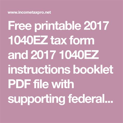 Free Printable 2017 1040ez Tax Form And 2017 1040ez Instructions