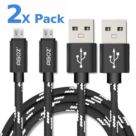 2 Pack 4ft Durable Agoz Braided Micro Usb Fast Charging Charger Data