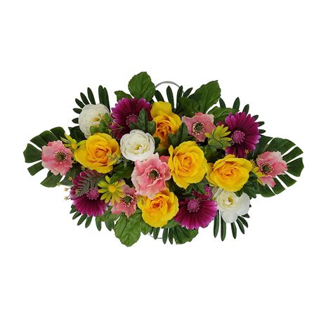 Mainstays 2775 Artificial Flowers Headstone Spray Yellow Penoy Pink