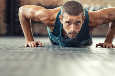 Determined Man Doing Push Ups At The Gym Stock Image Image Of Plank