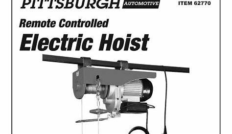 Pittsburgh Automotive 62770 2000 lb. Electric Hoist Owner's Manual