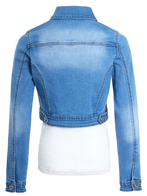 Womens Size 14 12 10 8 6 Stretch Fitted Denim Jacket Jean Crop Jackets Indigo Ebay