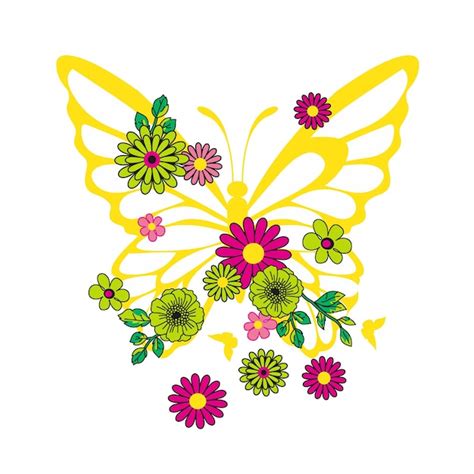 Mariposa Flores Vector Ilustración Vector Premium