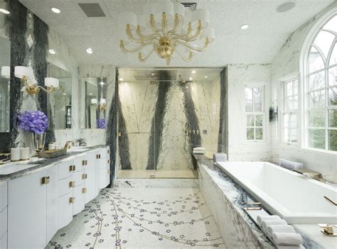 Artistic Tile Calacatta Gold Marble Walls And Bath With Custom Xanadu