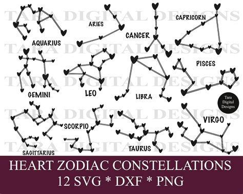 Heart Zodiac Constellations Svg Dxf Zodiac Svg Zodiac Dxf Etsy