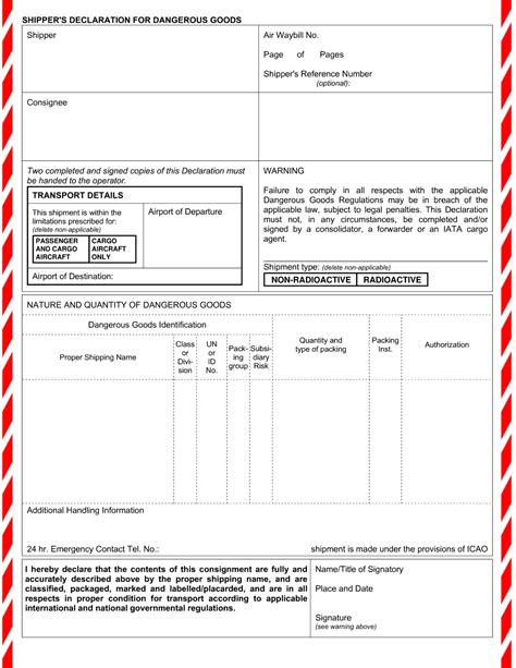 Shipper Declaration Form Fill Out Printable Pdf Forms Online
