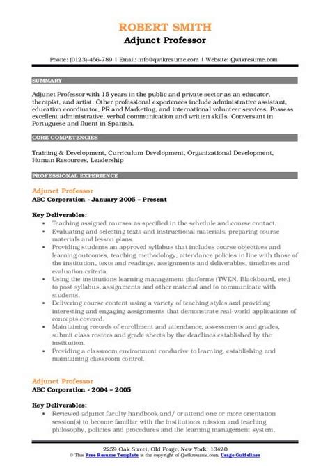 This is a lecturer cv template for academic posts. Adjunct Professor Resume Samples | QwikResume
