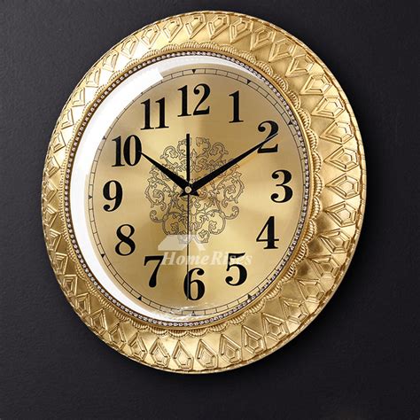16inch Solid Brass Wall Clock Luxury Gold Diamond Crystal Silent Round