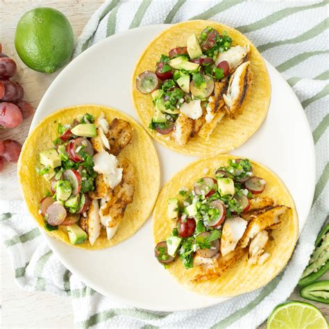 Grilled Fish Tacos With Spicy Avocado Grape And Cilantro Salsa Safeway