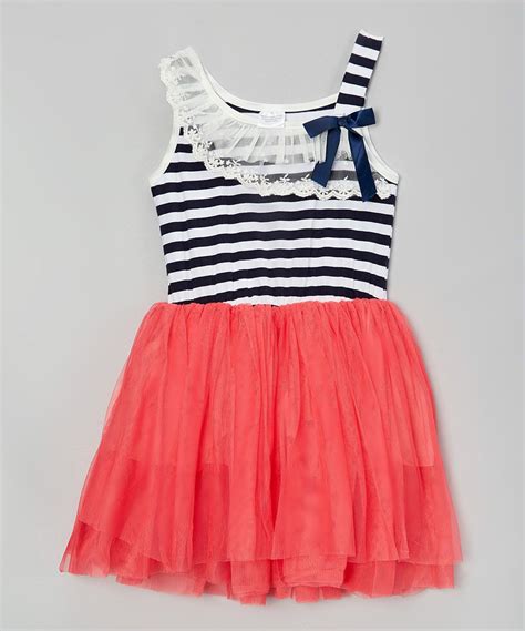 My Sunshine Shoppe Navy And Pink Stripe Tulle Dress Infant Toddler