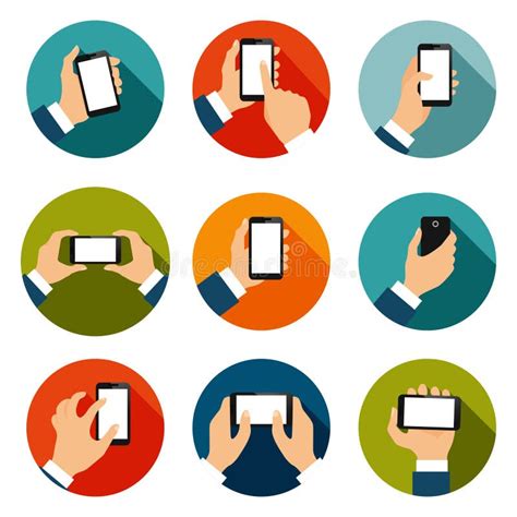 Hands With Phones Icons Set Vector Illustration Stock Vector