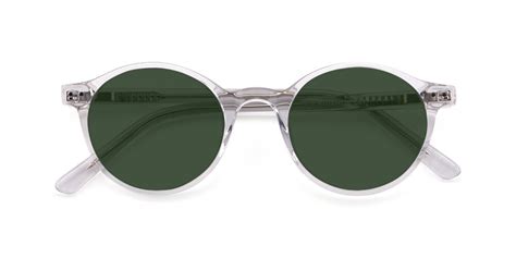clear narrow acetate round tinted sunglasses with green sunwear lenses 17519