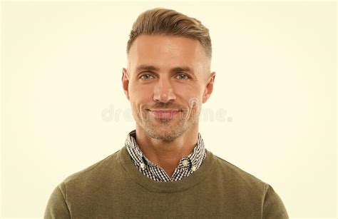 handsome smiling man with unshaven face well groomed mature guy isolated on white stock image