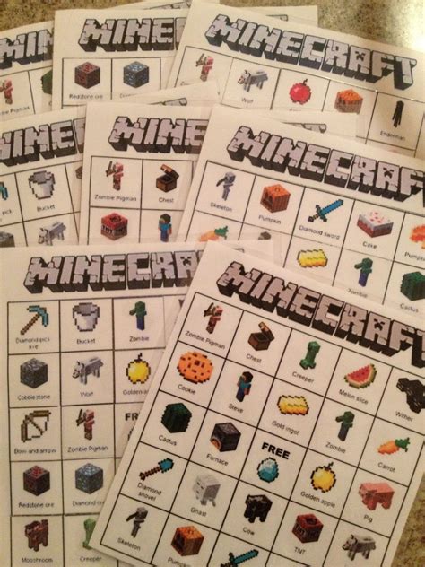 Minecraft Bingo Cards Minecraft Party Activities Printable Bingo Cards