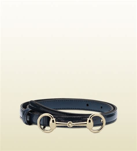 Gucci Patent Leather Skinny Belt With Horsebit Buckle In Blue Lyst