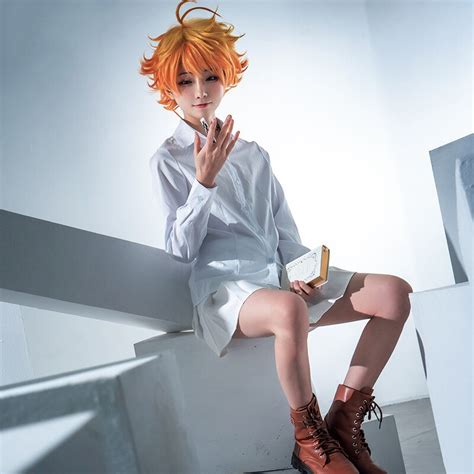 Anime The Promised Neverland Emma Ray Norman Cosplay Costume White Shirt Suit Wigs Halloween