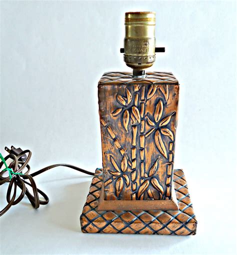 Vintage Copper Table Lamp Embossed Bamboo Mid Century By