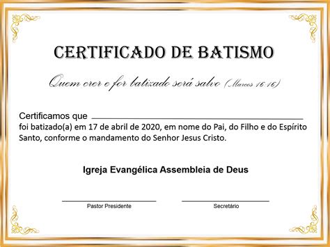 Certificado De Batismo Evangélico Artofit