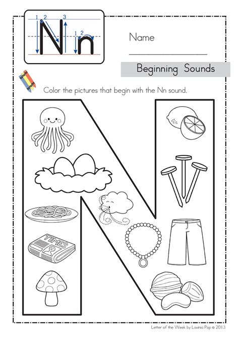 Letter N Beginning Sound Worksheet