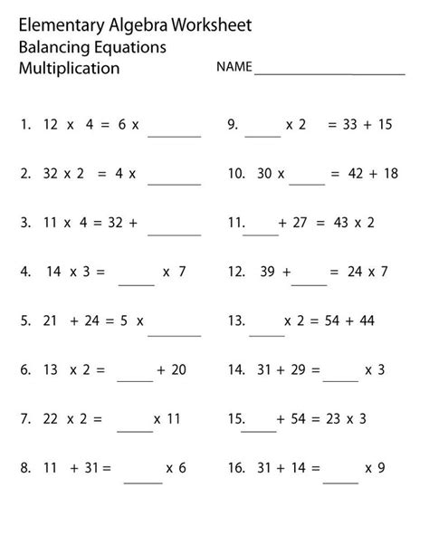 Free Printable Elementary Worksheets Equations Elementary Algebra