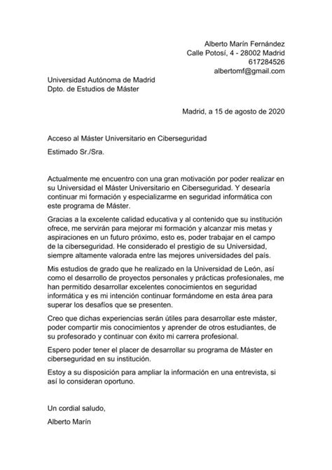 Carta De Motivación Para Un Máster Ejemplos Y Modelos • Laboral42