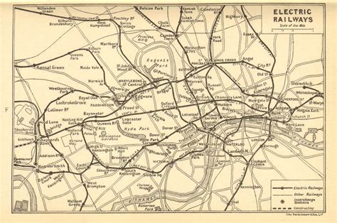 London Underground Electric Railways Tube 1921 Old Antique Map Plan Chart