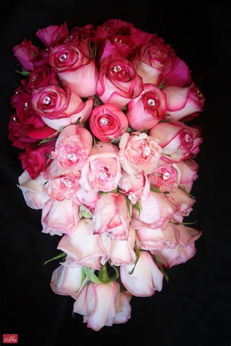Different Shades Of Pink Roses Cascading Bridal Bouquet Cascading