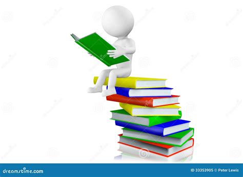 3d Man Reading On A Pile Of Books Stock Illustration Illustration Of